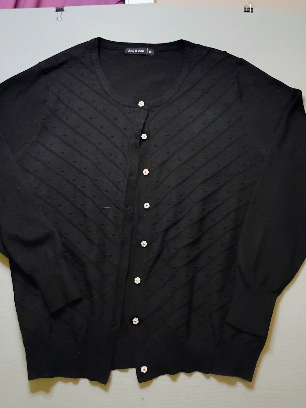 Zoa & Zoa Black Dot-Textured Button Cardigan